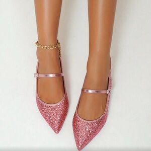 Elegant Pink Glitter Mary Jane Flats size 8